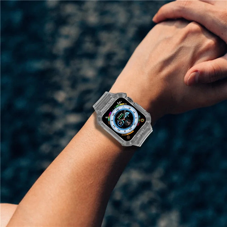 For Apple Watch Series 7 8 9 41mm / Series 7 8 9 45mm TPU Watch Strap with Case