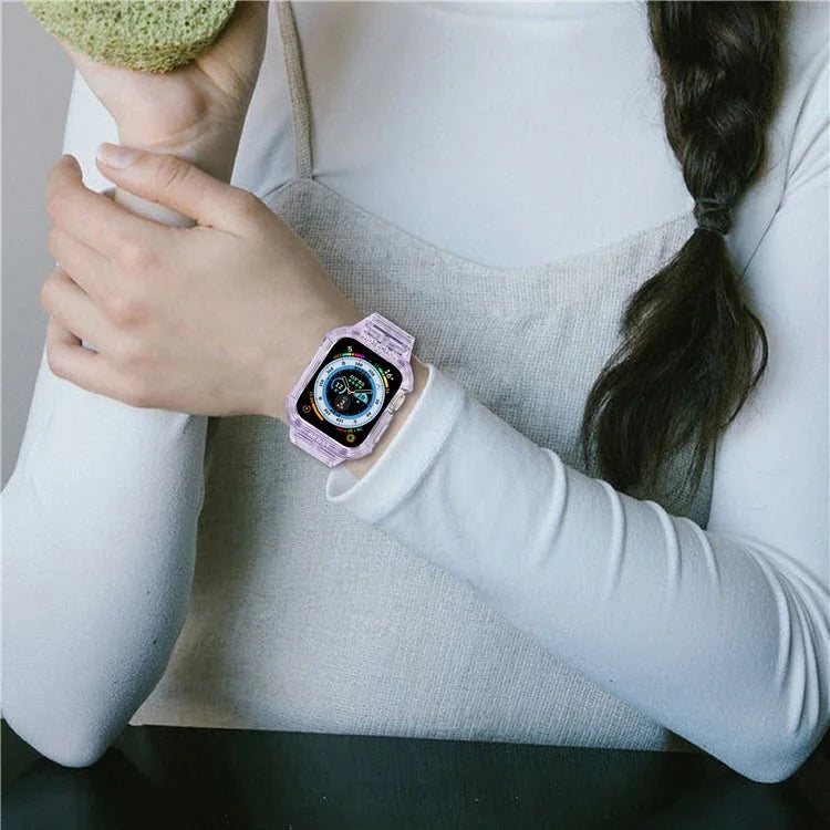 For Apple Watch Series 7 8 9 41mm / Series 7 8 9 45mm TPU Watch Strap with Case