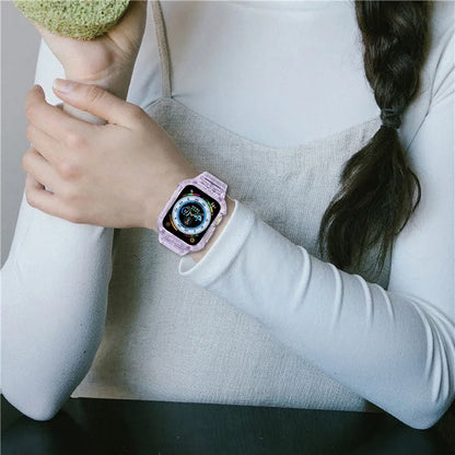 For Apple Watch Series 7 8 9 41mm / Series 7 8 9 45mm TPU Watch Strap with Case
