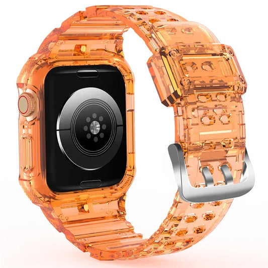 For Apple Watch Series 7 8 9 41mm / Series 7 8 9 45mm TPU Watch Strap with Case Orange