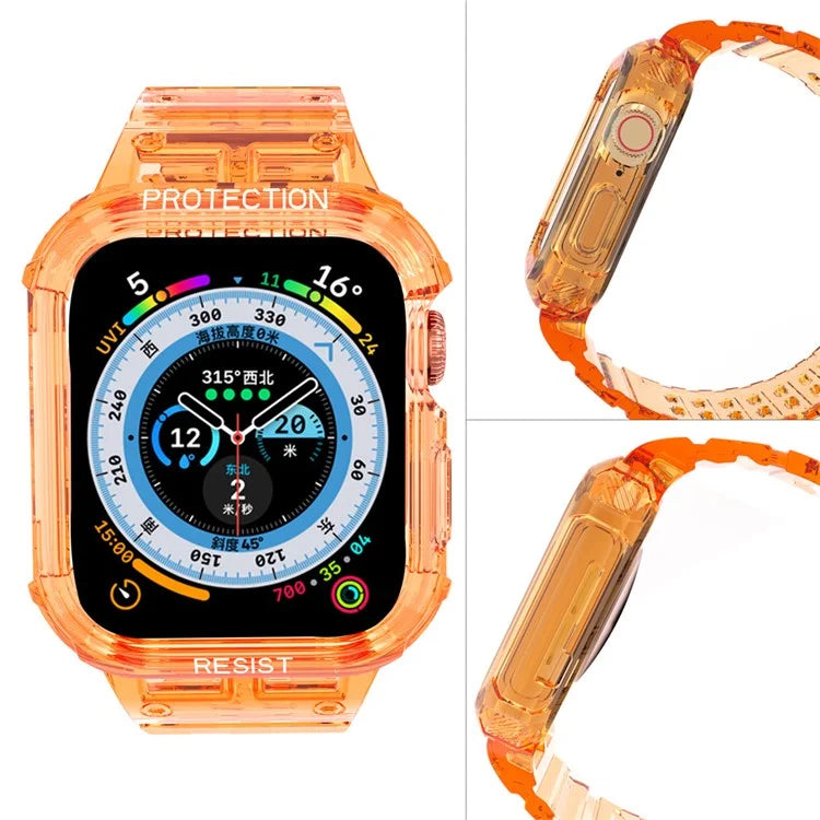 For Apple Watch Series 7 8 9 41mm / Series 7 8 9 45mm TPU Watch Strap with Case Orange