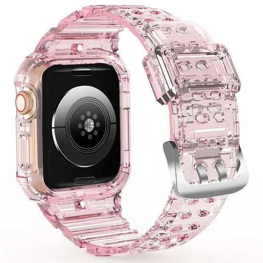 For Apple Watch Series 7 8 9 41mm / Series 7 8 9 45mm TPU Watch Strap with Case Pink