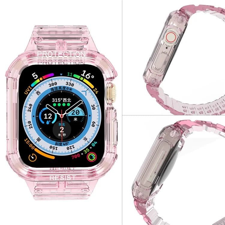 For Apple Watch Series 7 8 9 41mm / Series 7 8 9 45mm TPU Watch Strap with Case Pink