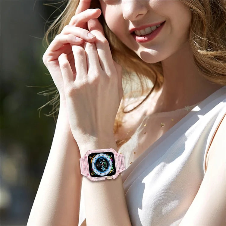 For Apple Watch Series 7 8 9 41mm / Series 7 8 9 45mm TPU Watch Strap with Case Pink
