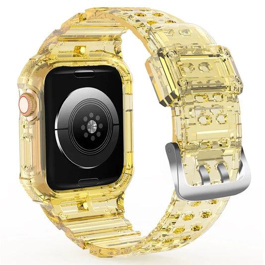 For Apple Watch Series 7 8 9 41mm / Series 7 8 9 45mm TPU Watch Strap with Case Yellow