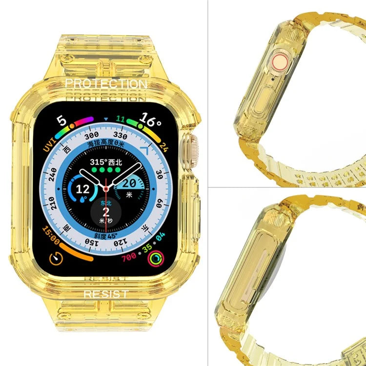 For Apple Watch Series 7 8 9 41mm / Series 7 8 9 45mm TPU Watch Strap with Case Yellow