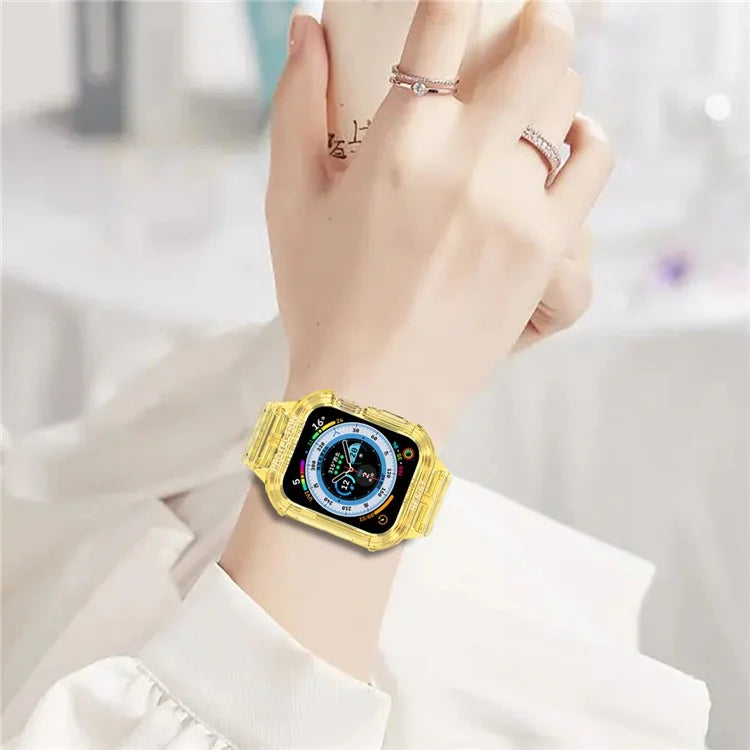 For Apple Watch Series 7 8 9 41mm / Series 7 8 9 45mm TPU Watch Strap with Case Yellow