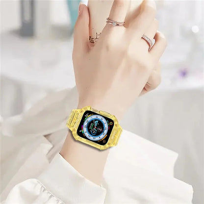 For Apple Watch Series 7 8 9 41mm / Series 7 8 9 45mm TPU Watch Strap with Case Yellow