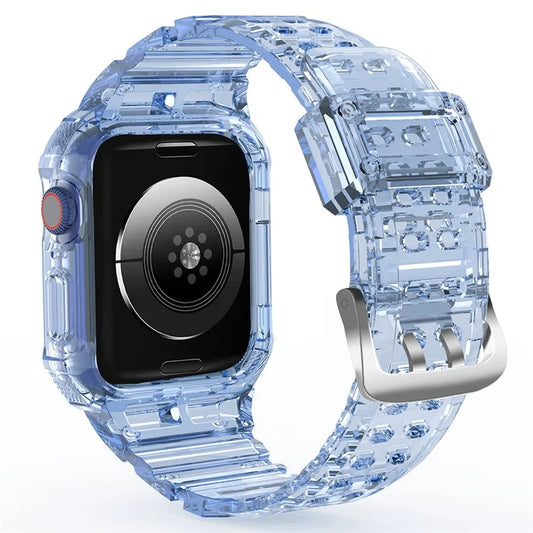 For Apple Watch Series 7 8 9 41mm / Series 7 8 9 45mm TPU Watch Strap with Case Blue