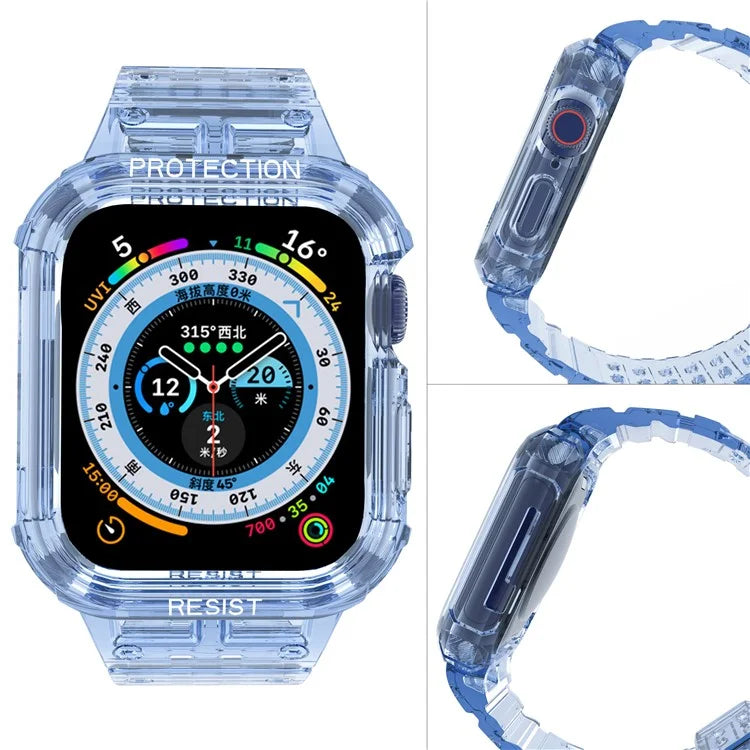 For Apple Watch Series 7 8 9 41mm / Series 7 8 9 45mm TPU Watch Strap with Case Blue