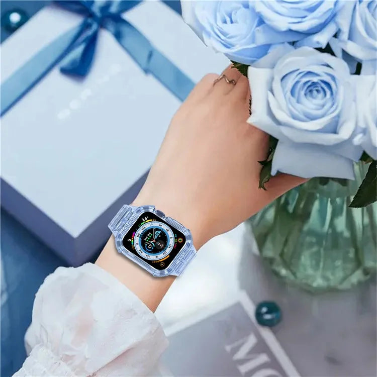 For Apple Watch Series 7 8 9 41mm / Series 7 8 9 45mm TPU Watch Strap with Case Blue