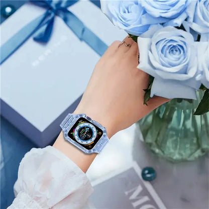 For Apple Watch Series 7 8 9 41mm / Series 7 8 9 45mm TPU Watch Strap with Case Blue