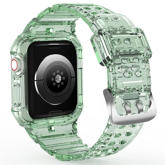 For Apple Watch Series 7 8 9 41mm / Series 7 8 9 45mm TPU Watch Strap with Case Green