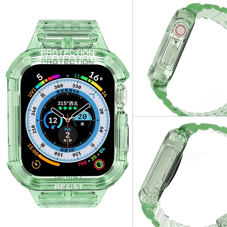 For Apple Watch Series 7 8 9 41mm / Series 7 8 9 45mm TPU Watch Strap with Case Green