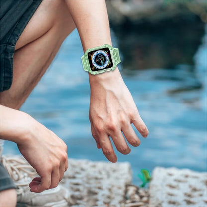 For Apple Watch Series 7 8 9 41mm / Series 7 8 9 45mm TPU Watch Strap with Case Green
