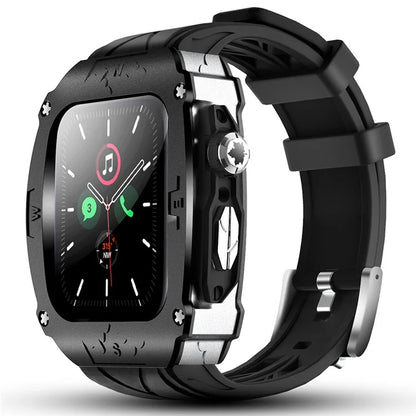 For Apple Watch Series 4 5 6 44mm / Series 7 8 9 45mm Watchband Integrated Silicone Strap + Watch Case