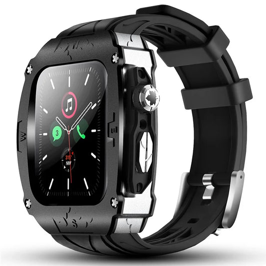 For Apple Watch Series 4 5 6 44mm / Series 7 8 9 45mm Watchband Integrated Silicone Strap + Watch Case