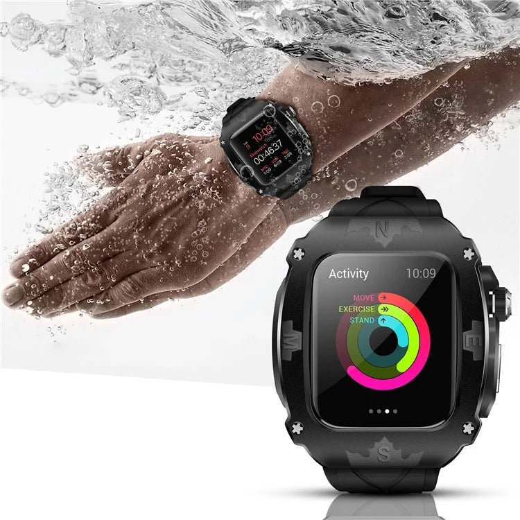For Apple Watch Series 4 5 6 44mm / Series 7 8 9 45mm Watchband Integrated Silicone Strap + Watch Case
