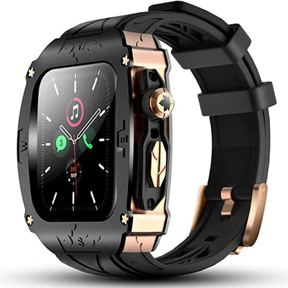 For Apple Watch Series 4 5 6 44mm / Series 7 8 9 45mm Watchband Integrated Silicone Strap + Watch Case