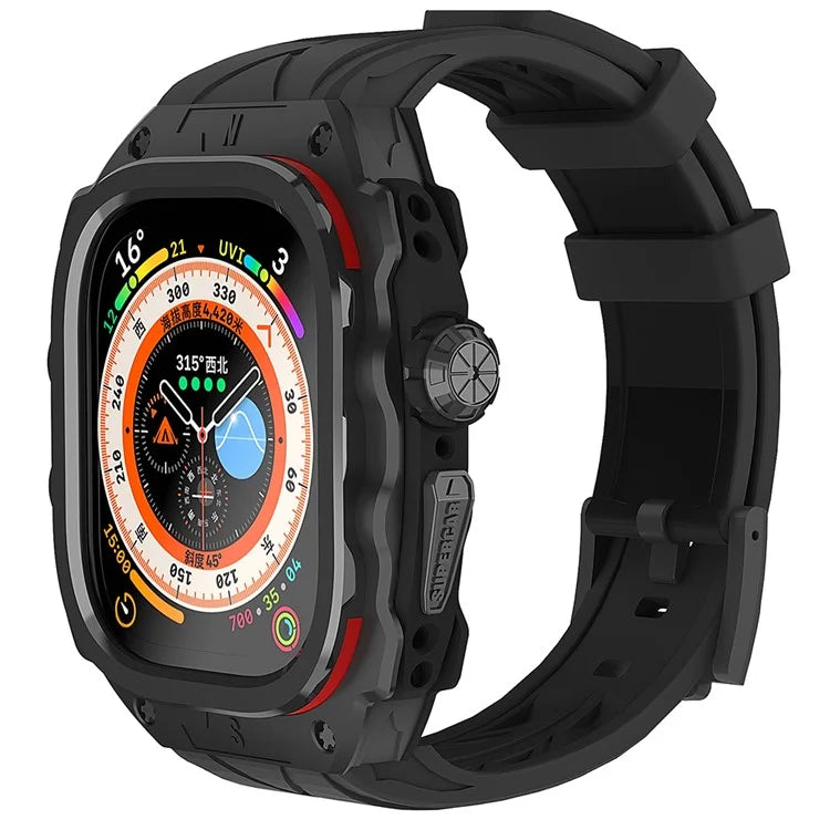For Apple Watch Ultra 49mm / Ultra 2 49mm Silicone Wrist Strap Band + Integrated Metal Watch Case
