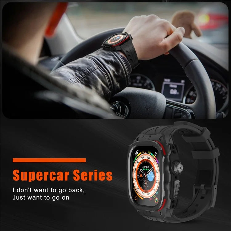 For Apple Watch Ultra 49mm / Ultra 2 49mm Silicone Wrist Strap Band + Integrated Metal Watch Case