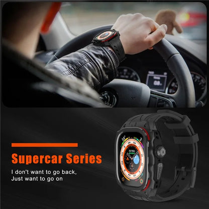 For Apple Watch Ultra 49mm / Ultra 2 49mm Silicone Wrist Strap Band + Integrated Metal Watch Case