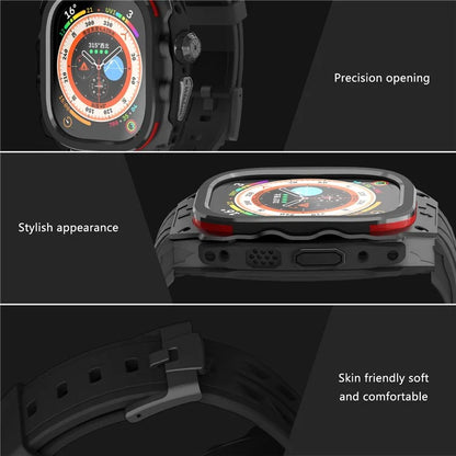 For Apple Watch Ultra 49mm / Ultra 2 49mm Silicone Wrist Strap Band + Integrated Metal Watch Case