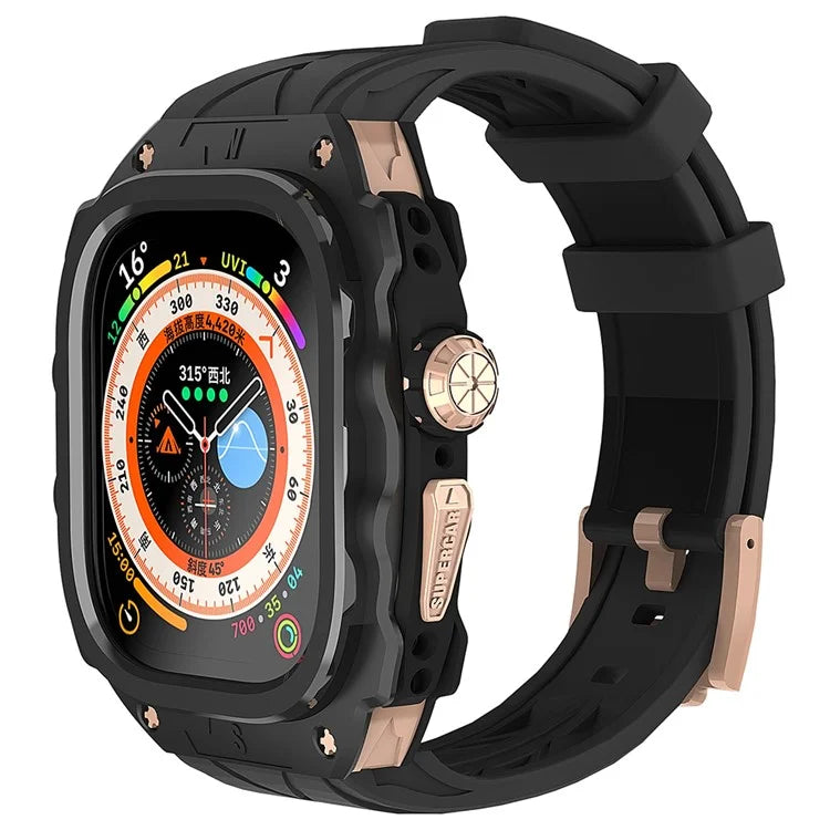 For Apple Watch Ultra 49mm / Ultra 2 49mm Silicone Wrist Strap Band + Integrated Metal Watch Case
