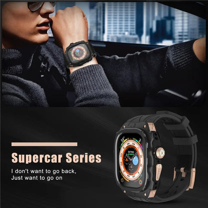 For Apple Watch Ultra 49mm / Ultra 2 49mm Silicone Wrist Strap Band + Integrated Metal Watch Case