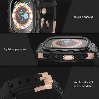 For Apple Watch Ultra 49mm / Ultra 2 49mm Silicone Wrist Strap Band + Integrated Metal Watch Case