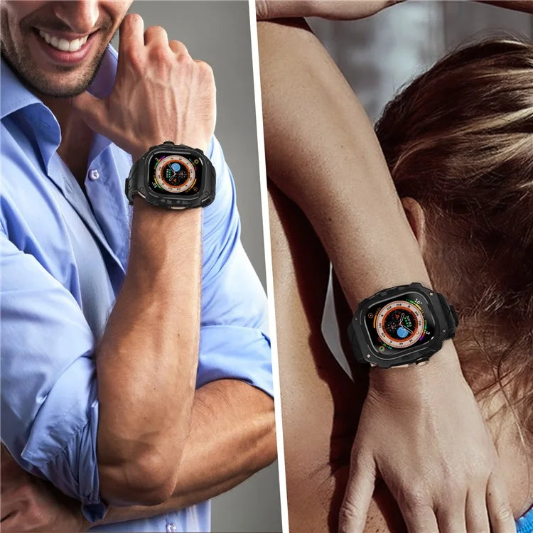 For Apple Watch Ultra 49mm / Ultra 2 49mm Silicone Wrist Strap Band + Integrated Metal Watch Case