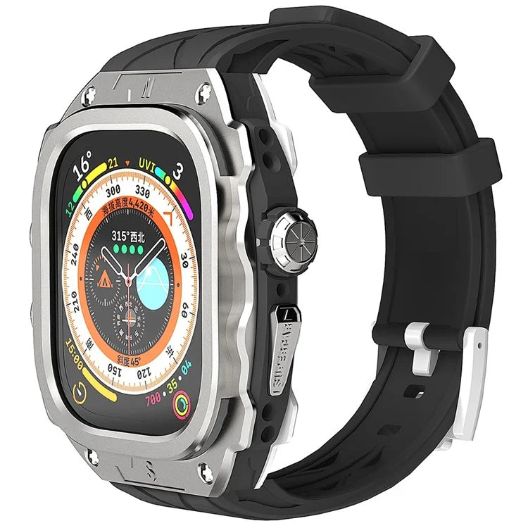 For Apple Watch Ultra 49mm / Ultra 2 49mm Silicone Wrist Strap Band + Integrated Metal Watch Case
