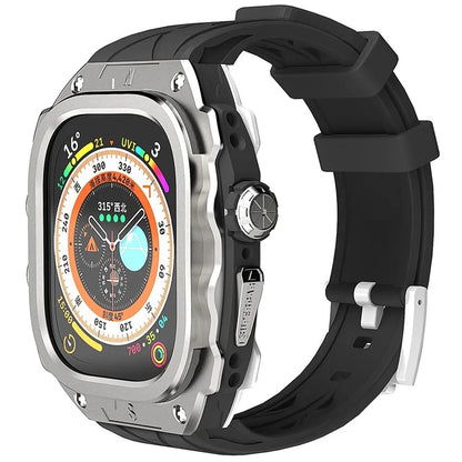 For Apple Watch Ultra 49mm / Ultra 2 49mm Silicone Wrist Strap Band + Integrated Metal Watch Case
