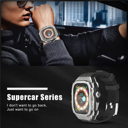 For Apple Watch Ultra 49mm / Ultra 2 49mm Silicone Wrist Strap Band + Integrated Metal Watch Case