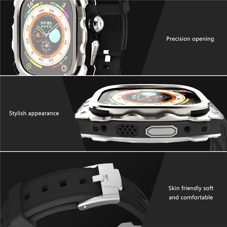 For Apple Watch Ultra 49mm / Ultra 2 49mm Silicone Wrist Strap Band + Integrated Metal Watch Case