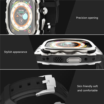 For Apple Watch Ultra 49mm / Ultra 2 49mm Silicone Wrist Strap Band + Integrated Metal Watch Case