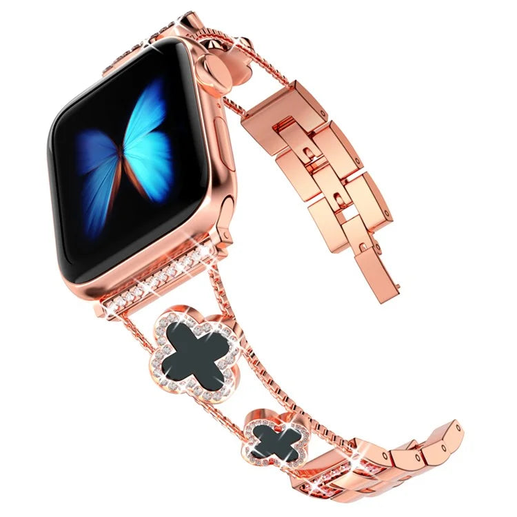 Four Leaf Clover Watch Strap for Apple Watch Series 9 8 7 41mm / 6 5 4 SE (2022) SE (2023) SE 40mm / 3 2 1 38mm Metal Wrist Band