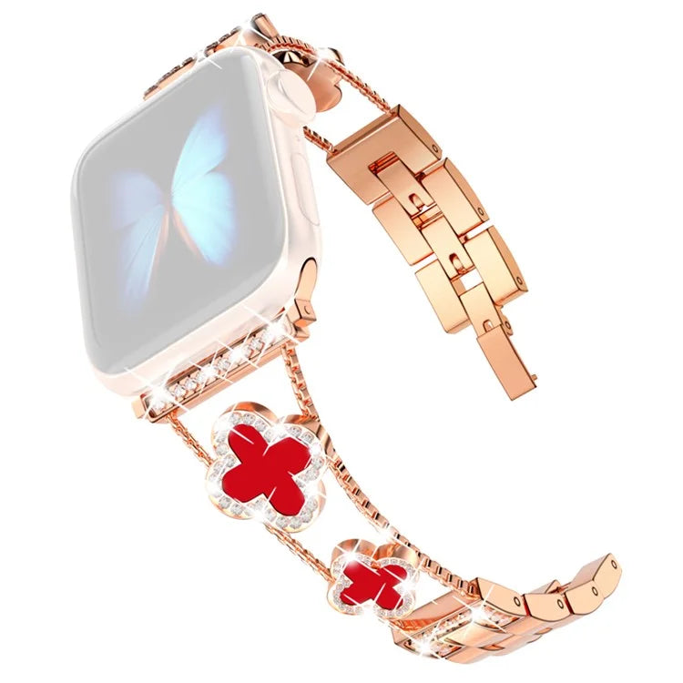 Four Leaf Clover Watch Strap for Apple Watch Series 9 8 7 41mm / 6 5 4 SE (2022) SE (2023) SE 40mm / 3 2 1 38mm Metal Wrist Band