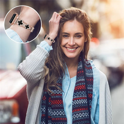 Four Leaf Clover Watch Strap for Apple Watch Series 9 8 7 41mm / 6 5 4 SE (2022) SE (2023) SE 40mm / 3 2 1 38mm Metal Wrist Band