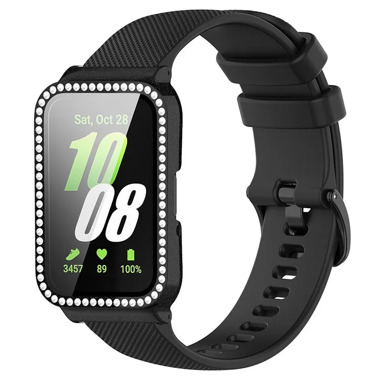 For Samsung Galaxy Fit3 Silicone Strap with Rhinestone Decor Watch Case + Screen Protector