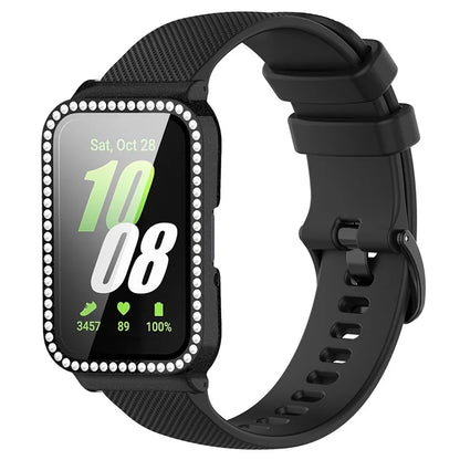 For Samsung Galaxy Fit3 Silicone Strap with Rhinestone Decor Watch Case + Screen Protector