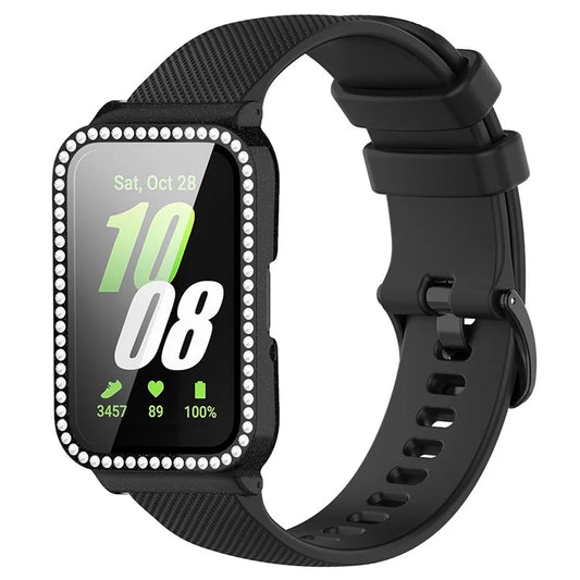 For Samsung Galaxy Fit3 Silicone Strap with Rhinestone Decor Watch Case + Screen Protector