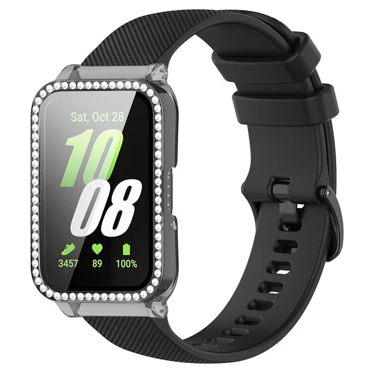 For Samsung Galaxy Fit3 Silicone Strap with Rhinestone Decor Watch Case + Screen Protector