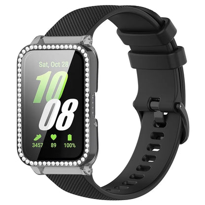 For Samsung Galaxy Fit3 Silicone Strap with Rhinestone Decor Watch Case + Screen Protector