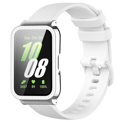 For Samsung Galaxy Fit3 Silicone Strap with Rhinestone Decor Watch Case + Screen Protector