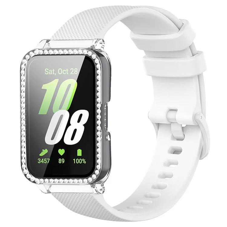 For Samsung Galaxy Fit3 Silicone Strap with Rhinestone Decor Watch Case + Screen Protector