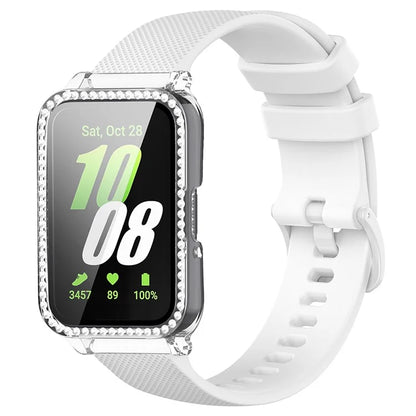 For Samsung Galaxy Fit3 Silicone Strap with Rhinestone Decor Watch Case + Screen Protector