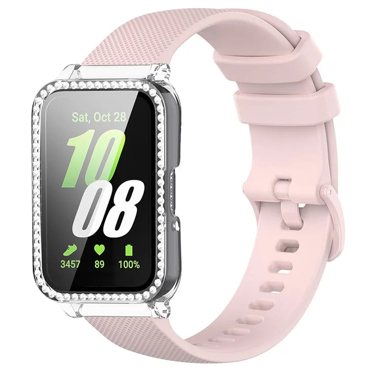 For Samsung Galaxy Fit3 Silicone Strap with Rhinestone Decor Watch Case + Screen Protector