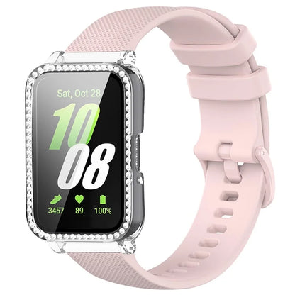 For Samsung Galaxy Fit3 Silicone Strap with Rhinestone Decor Watch Case + Screen Protector