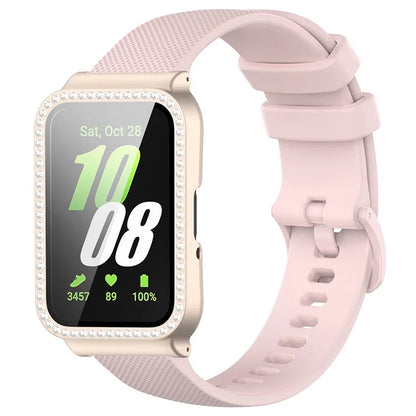 For Samsung Galaxy Fit3 Silicone Strap with Rhinestone Decor Watch Case + Screen Protector